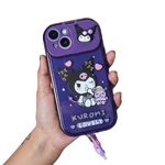 PEEPERLY Back Cover Case for iPhone 15 Plus Scratch Resistant Anti-Slip TPU Shockproof Protective Durable Cartoon Kuromi Flip Mirror Case(Purple)