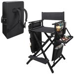 onemoky Tall Folding Directors Chair, 28'' Seat Height Makeup Artist Chair with Two Side Storage Bags and Extra Large Carry Storage Bag, Portable Makeup Artist Chair Bar Height, Black