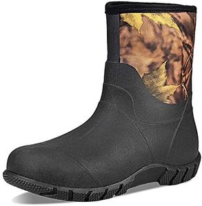 TENGTA Men's Wide Width Rubber Boots Womens Mid Calf Waterproof Mud Rain Boots for Hunting Farming Gardening Mud Working Black 7