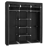 SONGMICS RYG12B Folding Wardrobe, Fabric Cabinet, Foldable Coat Rack with 2 Clothes Rails, 175 x 150 x 45 cm, Black, Canvas