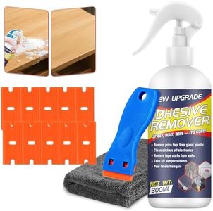 Adhesive Remover Spray, 10.14Floz Car Sticker Remover Spray, Super Glue Remover, Rapid Remover Glue Gone with Plastic Razor Blade Scraper, Window Tint Removal Kit for Labels, Decals, Tape Residue, Gum