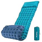 Inflatable Camping Mat, Single Air Mattress Lightweight Sleeping Pad AirBed with Pillow for Adults for Backpacking Hiking Floor Beach (Blue+Turquoise, 10cm)