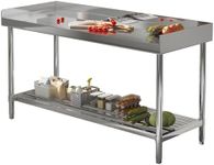 GarveeHome 48 x 24 Inch Stainless Steel Table with Backsplash for Prep & Work, NSF Commercial Stainless Steel Kitchen Island with Adjustable Undershelf for Restaurant, Home and Hotel