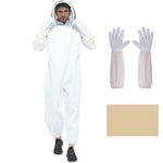 Full Body Ventilated Beekeeping Suits with Sheepskin Gloves & Ventilated Fencing Veil Hood, Professional Beekeeper Suit for Beginner & Commercial Bee Keepers (XL, White)