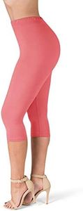 SATINA High Waisted Leggings for Women | Capri | 1 Inch Waistband (One Size, Coral)