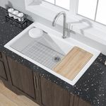 Miuara White Workstation Kitchen Sink Drop in 36 Inch 1 Hole - 36x22 Drop in Kitchen Sink, 9" Deep Extra Large Fireclay Sink, Topmount Kitchen Sink Single Bowl with 4 Accessories, for Kitchen