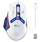 INPHIC Wireless Gaming Mouse, True Tri-Mode Bluetooth/Type-C Wired/2.4G Wireless Mouse, Fully Programmable,10000 DPl, RGB Backlit, Rechargeable Wireless Computer Mouse for Laptop PC Mac -White & Blue