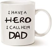 Fathers Day Christmas for Dad Coffee Mug Gifts, I Have a Hero I Call Him Dad, Funny Best Father's Day and Birthday for Dad, Father Cup, White 11 Oz