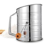 Flour Sifter, 3 Cup Flour Sifter for Baking Fine Mesh Rotary Hand Crank with Loop Agitator for Quick Sifting, Flour Sifter Stainlees Steel, Crank Sifter Flour for Baking Cakes and Spices Toresano