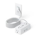 10FT Ultra Thin Flat Power Bar, SMALLRT Small Flat Plug Extension Cord Indoor with 4 Widely Space AC Outlets 3 USB Charging Ports, Power Strip for Home Office Dorm Room