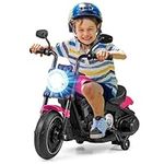 Maxmass Kids Electric Motorbike, 6V Battery Powered Electric Motorcycle with Headlight and Detachable Training Wheels, Children Ride on Car for 18+ Months Boys Girls (Pink)