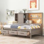 Bellemave Twin Size Daybed Frame with Storage Drawers, Wood Platform Bed with Cabinet and Cork Board, Modern Daybed with Charging Station, Outlets and USB Ports, Antique Gray