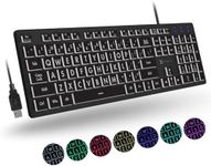 Backlit Large Print Keyboard - Easy to See and Type - Light Up Keyboard for Seniors, Elderly, Visually Impaired - USB Wired Lighted Keyboard, 7 Colors, Oversize Letters - Easy View Computer Keyboards