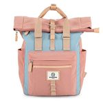 SEVENTEEN LONDON – Modern Cycling Pink & Light Blue 'Canary Wharf' Fold Roll Top Backpack in a Classic Slim Urban Design – Fits Laptops up to 15"