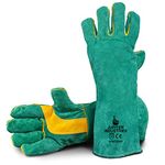 Jupiter Industries Animal Handling Leather Gloves Kevlar Gauntlet for Saftey Against Cats, Dogs, Reptile, Birds, Snakes (16 inches - (Pack of 1 Pair), Green-Yellow)