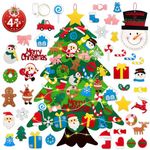 Ywlake 3.3ft DIY Felt Christmas Tree Set for Kids, 41pcs Detachable Xmas Ornaments with Lights Plus Santa Snowman Advent Calendar, Indoor Wall Hanging Decorations Xmas Gift for Children Toddler Kids