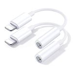 2 Pack Lightning to 3.5mm Headphone Adapter【Apple MFi Certified】 iPhone Aux Adapter Audio Cable Jack Adaptor Dongle Aux Earphone Converter Compatible with iPhone 14 13 12 11 XR XS Max X 8 7 6 iPad