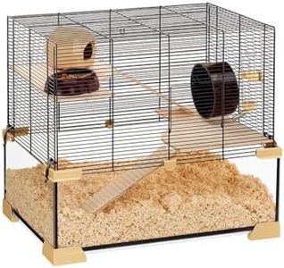 Ferplast Cage for Hamsters, Mice Karat 60 Habitat for Small Rodents, Structure On Two Floors with Accessories, Shelves Resistant to Liquids, Glass and Black Painted Metal, 59,5 x 39 x h 52,5 cm