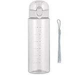 Lizbin Water Bottle Sports Water Bottle, Reusable Clear Water Bottle BPA-Free Water Bottle, Leak-Proof Plastic Water Bottle with Carrying Strap, Flip Top Drink Bottles for Travel Gym (26oz, White)