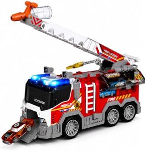 Toddler Fire Truck Toy with Water Spray | Firetruck Toy for Kids | Light & Sound Effects | Adjustable Angle & Length | Firefighter Toys | Holiday and Birthday Gifts for Boys & Girls