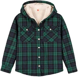 ZENTHACE Big Kids Boys Flannel Hooed Jacket Sherpa Fleece Lined Flannel Plaid Shirt Jacket Button Flannel Hoodie BSL L Size 10-12