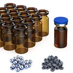 100 Pack 10ml Glass Vials, Amber Glass Headspace Vials with Plastic-Aluminum Flip Off Caps and Rubber Stoppers, 20mm Flat Bottom Lab Crimp Top Vial for Injection