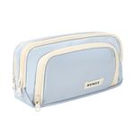 Large Capacity Pencil Case,Zip Smooth Pencil Pouch for Girls Boys with 4 Compartments Pen Bag Stationery Organizer Office Makeup Bag for Women Men(Pale Blue)