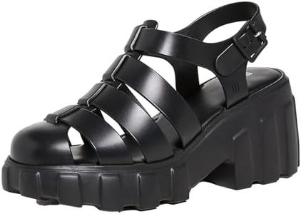 Melissa Megan Platform Jelly Heels for Women - The Iconic Original 90’s Jelly Shoe, Fisherman's Sandal with Chunky, Platform Lug-Sole Heel and Adjustable Strap and Side Buckle, Black, 8