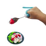 Healthman Spork Adaptive Cutlery for Disabled Hands, Hand Cuff for Holding Cutlery, Eating Aids/Eating Assistance & Adapted Utensil Holder for Weak Grip & Limited Mobility, Stroke, Arthritis(Blue)