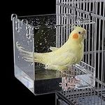 GURECOD Hanging Bird Bath Cube Bird Bathtub Bath Shower Box Bowl Cage Accessory for Little Bird Canary Budgerigar Parrots Crested Myna Cockatiel Lovebird Parakeet Bath (5.1 x 5.1 x 4.3 inch)