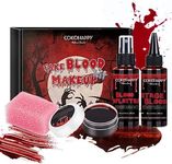 4 PCS Halloween Fake Blood SFX Makeup Kit - Coagulated Blood, Blood Spray, Dripping Stage Blood, Stipple Sponge, Realistic Special Effect Makeup kit for Zombie Vampire Monster Halloween Costume