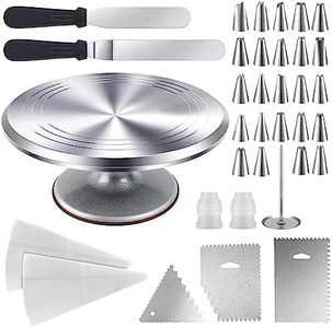 Maxkon Aluminium Alloy Revolving Cake Stand 30cm Cake Turntable 35Pcs Decorating Supplies Kit Rotating Stand Baking Tools Aluminium Piping Tip Icing Spatula Pastry Bag Flower Nail