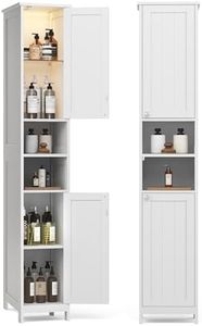 VASAGLE Tall Bathroom Cabinet with Lights, Slim Bathroom Storage Cabinet, Freestanding Narrow Cabinet with Adjustable Shelves, for Small Spaces, Modern, 11.8 Inches Wide, Cloud White UBBC566W02