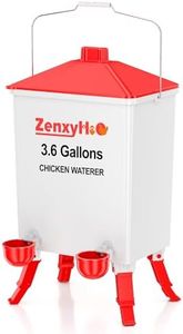 ZenxyHoC 3.6 Gal Chicken Waterer with Anti-Roost Cone, 3 Height Adjustable Locking Legs and 4 Automatic Water Cups for Backyard Flock