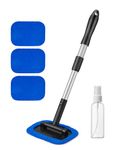 AstroAI Car Window Cleaner, 4 Reusable and Washable Microfiber Pads, Windshield Cleaning Wand Tool with Telescopic and Extendable Handle Auto Inside Glass Wiper Kit, Blue