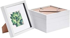 Nicola Spring 5 Piece 8 x 8 3D Shadow Box Photo Frame Set - Craft Display Picture Frame with 4 x 4 Mount - Glass Aperture - White/White