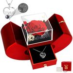 MestectPET Gifts for Mum, Preserved Real Rose Birthday Gifts with I Love You Necklace in 100 Languages for Mom, Eternal Flowers Red Box Gift for Mother on Mother's Day Valentine's Day Christmas