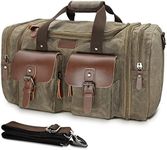 Wildroad Duffle Bag for Travel, 50L Waterproof Waxed Canvas Genuine Leather Weekender Overnight Bag Vintage Travel Hand Bag Carry on Bag