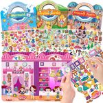 OSIMIG 4 Pack Dress Up Reusable Sticker Books for Girls, 220+ 3D Puffy Stickers for Children Include Princess Mermaid Fairy and Fashion Girl,Travel Aeroplane Activity Packs for Kids