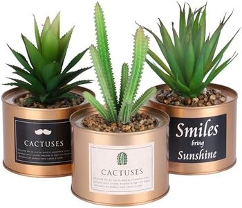 BELLE VOUS 3pz Set Mini Piante Artificiali Verdi in Vasi Decorativi Ramati - Piante Finte da Interno Design da 10 x 7,5 cm - Piante Grasse Finte per Casa e Ufficio