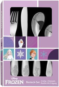 p:os 35805-Set Frozen la Regina dei Ghiacci, Set di Posate per Bambini da 4 Pezzi in Acciaio Inox, con Coltello, forchetta, minestra e Cucchiaio da Dessert, Multicolore, 35805