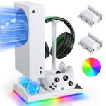 Upgrade RGB Cooling Fan Stand for Xbox Series S Console with 15 Colorful Light, Dual Controller Charging Station & Cooler Base System for Xbox Series S Accessories with 2 *1400mAh Rechargeable Battery