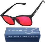 Sleep ZM 100% Blue Light Blocking Glasses for Women + Men - Better Sleep + Anti Eye Strain Protection - Computer Screens & Gaming - Black Wayfarer - 100% Night-time Max Red Lens + Foldable Case