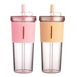 ZgoEC 2 Pack Reusable Tumbler with Straws and Lids, 710ml Plastic Tumbler Cup, Large Drinking Cups Iced Coffee Cup, Light Smoothie Cups for Juice Milchshake, Suitable for Home Garten (Pink+Orange)