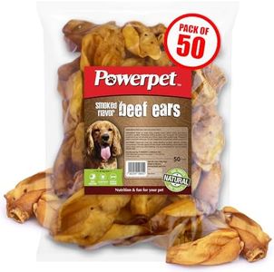 Powerpet Natural Cow Ears for Dogs - Premium Quality Treats, Low Fat, High Protein, Long-Lasting Chews - 100% Digestion - Healthy & Clean Teeth & Gums - All Breed Size - Smoked Beef Flavor, Pack of 50