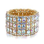 Ever Faith Austrian Crystal Bridal Elegant 3 Rows Stretch Bracelet for Women Girls Iridescent Clear AB