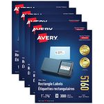 Avery 1" x 2-5/8" Bulk Addressing Labels, 15,000 Labels with Easy Peel, Laser/Inkjet Printers, White Rectangle Blank Labels, (5160), Great for FBA Labels (5 Packs of 5160), Made in Canada