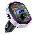 Bluetooth Car Adapter, SONRU Bluetooth 5.3 FM Transmitter for Car [Dual Mics + Metal Shell] Car Radio Adapter 48W PD 30W & QC3.0 18W Car Fast Charger, Hands-Free Calling, U Disk, 7 Color Lights