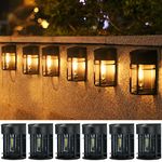 nipify Solar Fence Lights Outdoor Garden, 6 Packs LED Retro Solar Wall Lights Outdoor Waterproof, Auto On/Off Fence Lights Solar Powered for Patio Decking Gate Yard Stair Decoration(Warm White)