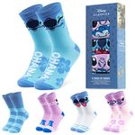 Disney Womens Calf Socks, Soft Stretchy Socks in Pack of 5 - Gifts for Women (Pink/Blue Stitch)